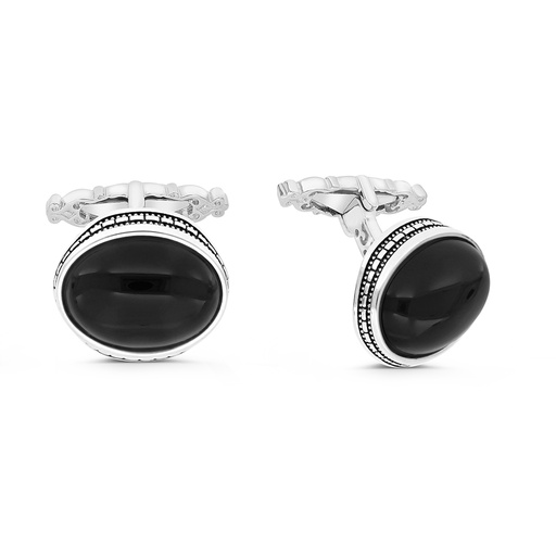 [CFL30ONX00000A204] Sterling Silver 925 Cufflink Rhodium And Black Plated Embedded With Black Agate