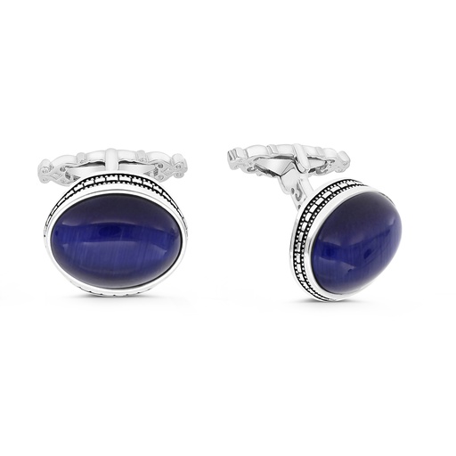 [CFL30TGU00000A204] Sterling Silver 925 Cufflink Rhodium And Black Plated Embedded With Blue Tiger Eye