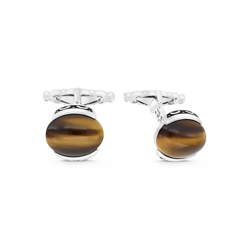 [CFL30TGE00000A207] Sterling Silver 925 Cufflink Rhodium And Black Plated Embedded With Yellow Tiger Eye
