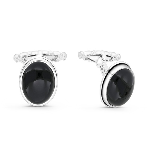 [CFL30ONX00000A208] Sterling Silver 925 Cufflink Rhodium And Black Plated Embedded With Black Agate