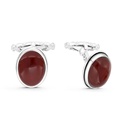 Sterling Silver 925 Cufflink Rhodium And Black Plated Embedded With Red Agate