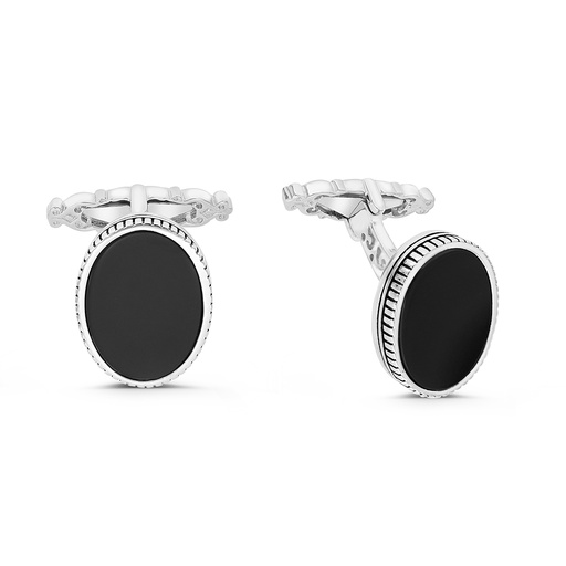 [CFL30ONX00000A210] Sterling Silver 925 Cufflink Rhodium And Black Plated Embedded With Black Agate