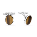Sterling Silver 925 Cufflink Rhodium And Black Plated Embedded With Yellow Tiger Eye