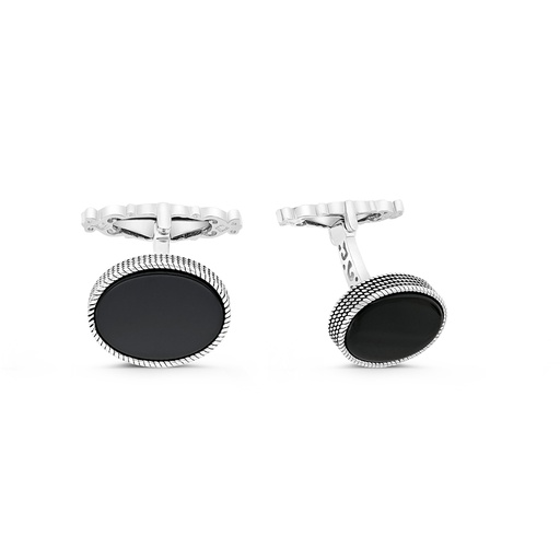 [CFL30ONX00000A212] Sterling Silver 925 Cufflink Rhodium And Black Plated Embedded With Black Agate