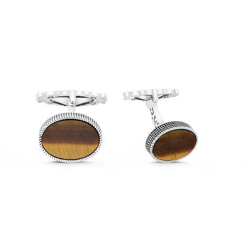 [CFL30TGE00000A212] Sterling Silver 925 Cufflink Rhodium And Black Plated Embedded With Yellow Tiger Eye
