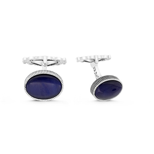 [CFL30TGU00000A212] Sterling Silver 925 Cufflink Rhodium And Black Plated Embedded With Blue Tiger Eye