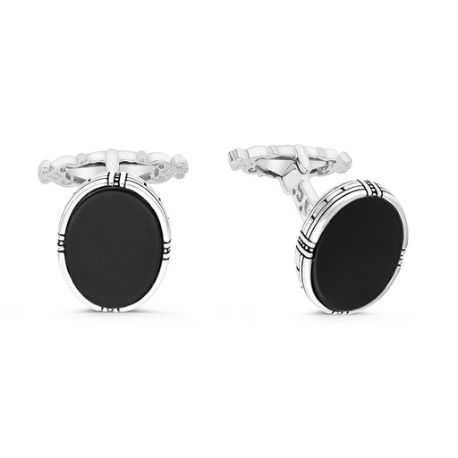 [CFL30ONX00000A214] Sterling Silver 925 Cufflink Rhodium And Black Plated Embedded With Black Agate