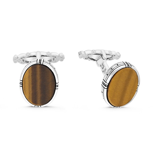 [CFL30TGE00000A214] Sterling Silver 925 Cufflink Rhodium And Black Plated Embedded With Yellow Tiger Eye