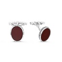 Sterling Silver 925 Cufflink Rhodium And Black Plated Embedded With Red Natural Aqiq  
