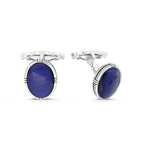 [CFL30TGU00000A215] Sterling Silver 925 Cufflink Rhodium And Black Plated Embedded With Blue Tiger Eye