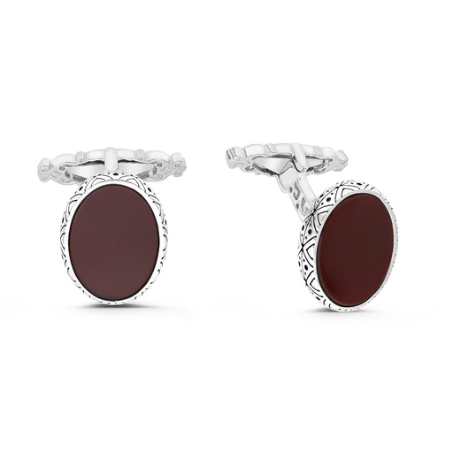 [CFL30RAG00000A217] Sterling Silver 925 Cufflink Rhodium And Black Plated Embedded With Red Agate