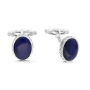 Sterling Silver 925 Cufflink Rhodium And Black Plated Embedded With Blue Tiger Eye