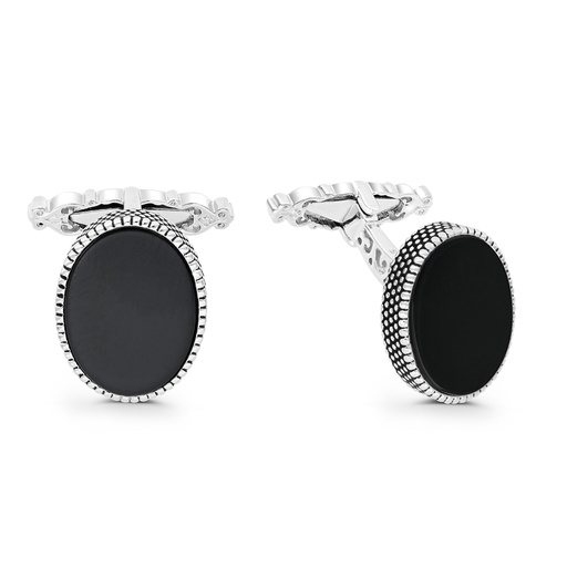 [CFL30ONX00000A218] Sterling Silver 925 Cufflink Rhodium And Black Plated Embedded With Black Agate