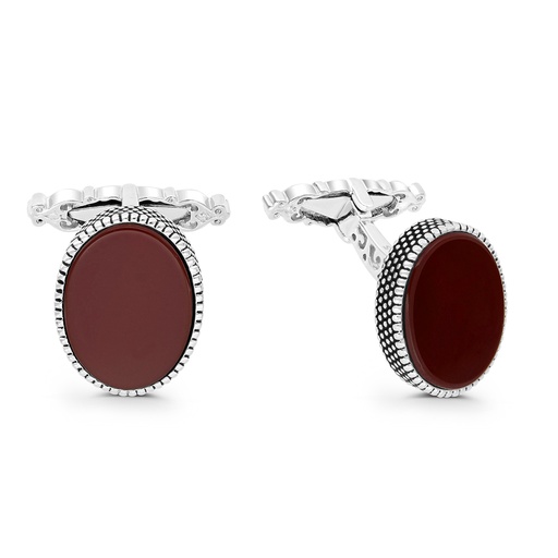 [CFL30RAG00000A218] Sterling Silver 925 Cufflink Rhodium And Black Plated Embedded With Red Agate