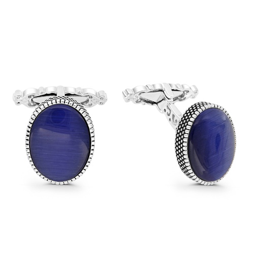 [CFL30TGU00000A218] Sterling Silver 925 Cufflink Rhodium And Black Plated Embedded With Blue Tiger Eye