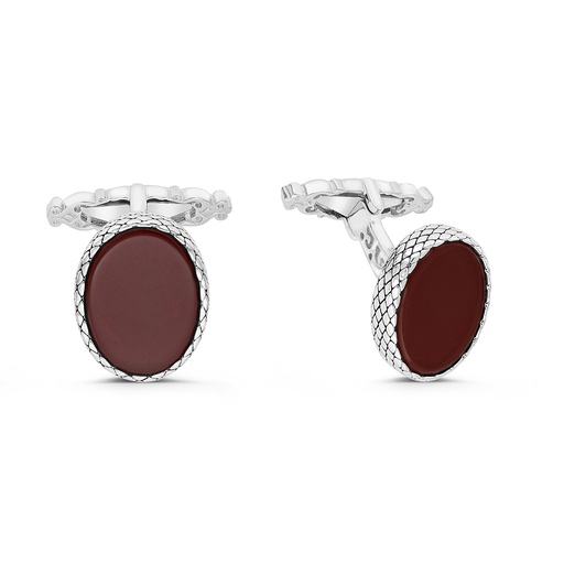 [CFL30RAG00000A219] Sterling Silver 925 Cufflink Rhodium And Black Plated Embedded With Red Agate