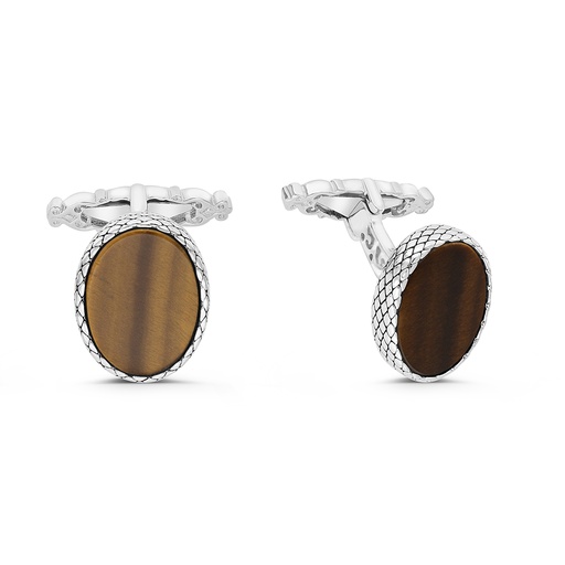 [CFL30TGE00000A219] Sterling Silver 925 Cufflink Rhodium And Black Plated Embedded With Yellow Tiger Eye