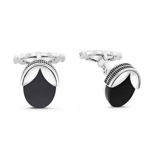 [CFL30ONX00000A221] Sterling Silver 925 Cufflink Rhodium And Black Plated Embedded With Black Agate