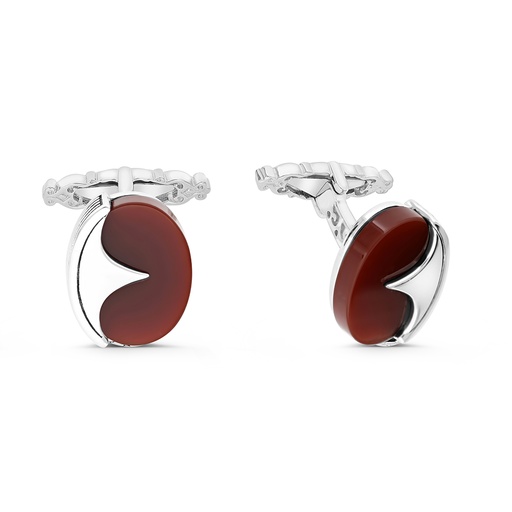 [CFL30RAG00000A222] Sterling Silver 925 Cufflink Rhodium And Black Plated Embedded With Red Agate
