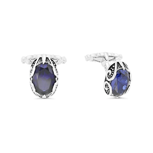 [CFL30SAP00000A223] Sterling Silver 925 Cufflink Rhodium And Black Plated Embedded With Sapphire Corundum 