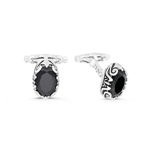 [CFL30BCZ00000A224] Sterling Silver 925 Cufflink Rhodium And Black Plated Embedded With Black Spinel Stone