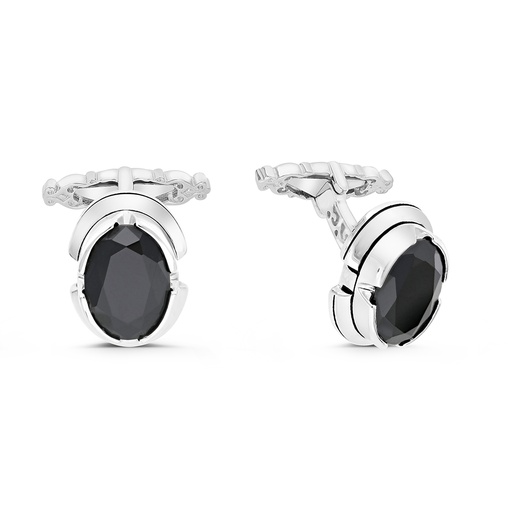 [CFL30BCZ00000A225] Sterling Silver 925 Cufflink Rhodium And Black Plated Embedded With Black Spinel Stone