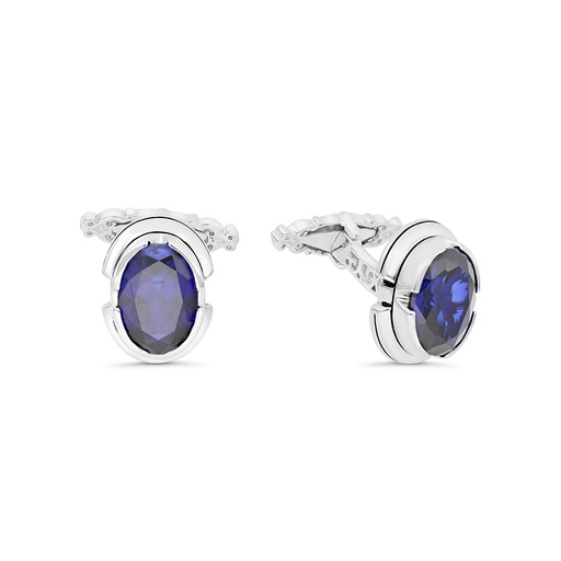 [CFL30SAP00000A225] Sterling Silver 925 Cufflink Rhodium And Black Plated Embedded With Sapphire Corundum 