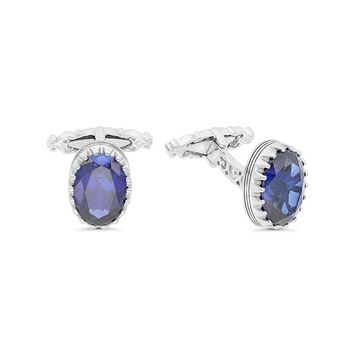 [CFL30SAP00000A227] Sterling Silver 925 Cufflink Rhodium And Black Plated Embedded With Sapphire Corundum 