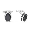 Sterling Silver 925 Cufflink Rhodium And Black Plated Embedded With Black Spinal 