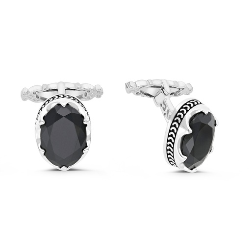 [CFL30BCZ00000A228] Sterling Silver 925 Cufflink Rhodium And Black Plated Embedded With Black Spinal 