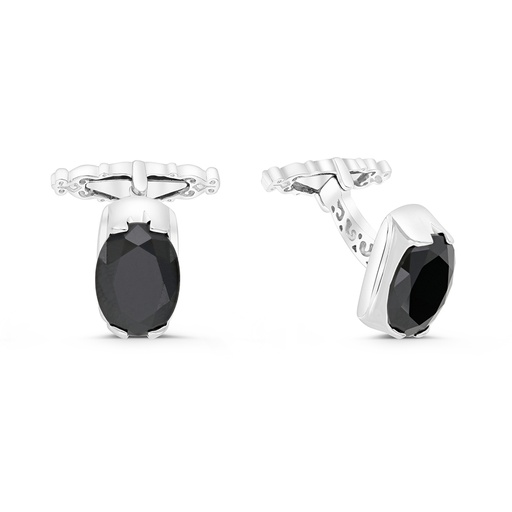 [CFL01BCZ00000A229] Sterling Silver 925 Cufflink Rhodium Plated Embedded With Black Spinel Stone