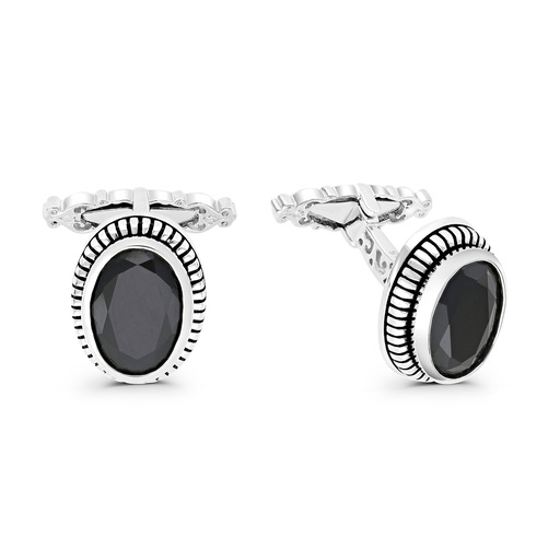 [CFL30BCZ00000A230] Sterling Silver 925 Cufflink Rhodium And Black Plated Embedded With Black Spinel Stone 