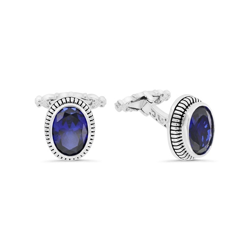 [CFL30SAP00000A230] Sterling Silver 925 Cufflink Rhodium And Black Plated Embedded With Sapphire Corundum 