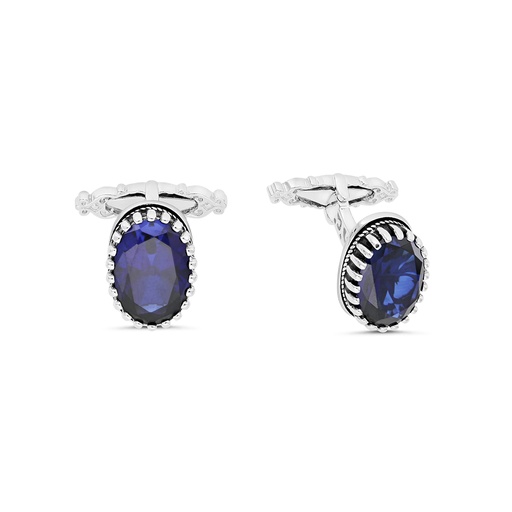 [CFL30SAP00000A231] Sterling Silver 925 Cufflink Rhodium And Black Plated Embedded With Sapphire Corundum 