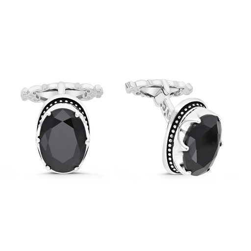 [CFL30BCZ00000A232] Sterling Silver 925 Cufflink Rhodium And Black Plated Embedded With Black Spinel Stone 