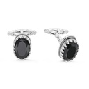 Sterling Silver 925 Cufflink Rhodium And Black Plated Embedded With Black Spinel Stone