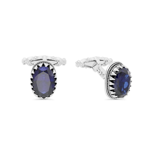[CFL30SAP00000A234] Sterling Silver 925 Cufflink Rhodium And Black Plated Embedded With Sapphire Corundum 