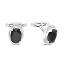 Sterling Silver 925 Cufflink Rhodium Plated Embedded With Black Spinel Stone And White Zircon