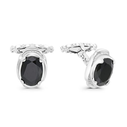 [CFL01BCZ00WCZA235] Sterling Silver 925 Cufflink Rhodium Plated Embedded With Black Spinel Stone And White Zircon