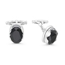 Sterling Silver 925 Cufflink Rhodium And Black Plated Embedded With Black Spinel Stone And White Zircon
