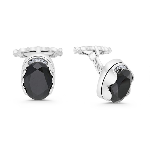 [CFL30BCZ00WCZA237] Sterling Silver 925 Cufflink Rhodium And Black Plated Embedded With Black Spinel Stone And White Zircon