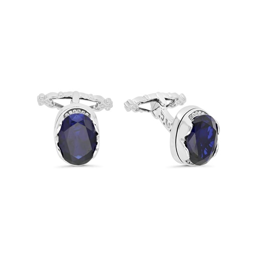 [CFL30SAP00WCZA237] Sterling Silver 925 Cufflink Rhodium And Black Plated Embedded With Sapphire Corundum And White Zircon