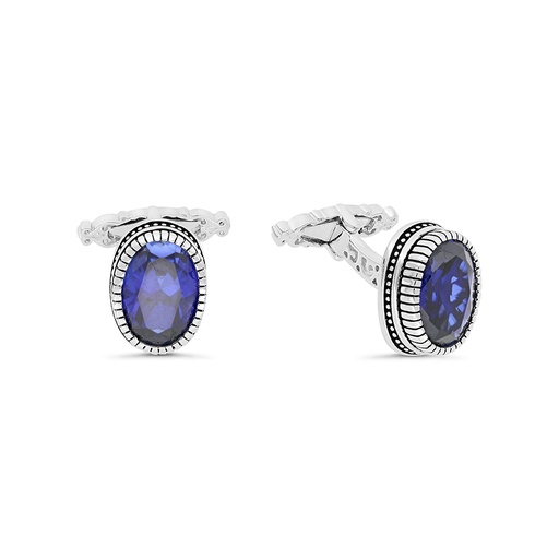 [CFL30SAP00000A238] Sterling Silver 925 Cufflink Rhodium And Black Plated Embedded With Sapphire Corundum 
