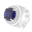 Sterling Silver 925 Ring Rhodium Plated Embedded With Sapphire Corundum For Men And White CZ