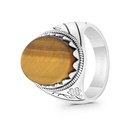 Sterling Silver 925 Ring Rhodium And Black Plated Embedded With Yellow Tiger Eye For Men