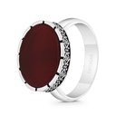 Sterling Silver 925 Ring Rhodium And Black Plated Embedded With Red Natural Aqiq For Men 