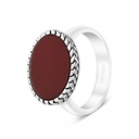 Sterling Silver 925 Ring Rhodium And Black Plated Embedded With Red Natural Aqiq For Men