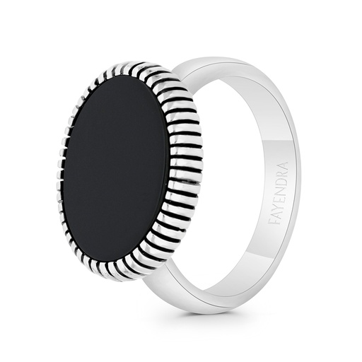 Sterling Silver 925 Ring Rhodium And Black Plated Embedded With Black Agate For Men