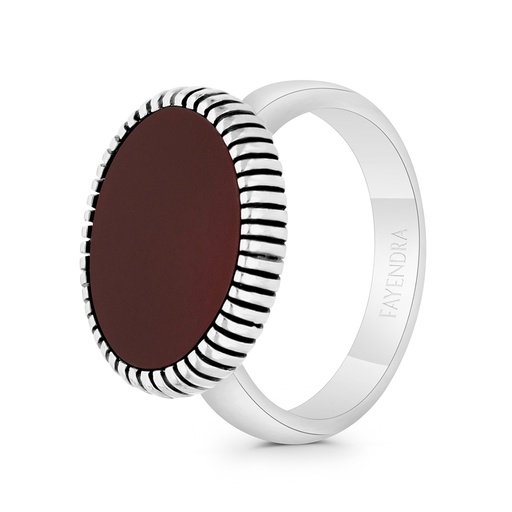 Sterling Silver 925 Ring Rhodium And Black Plated Embedded With Red Natural Aqiq For Men