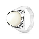 Sterling Silver 925 Ring Rhodium And Black Plated Embedded With White Shell  For Men